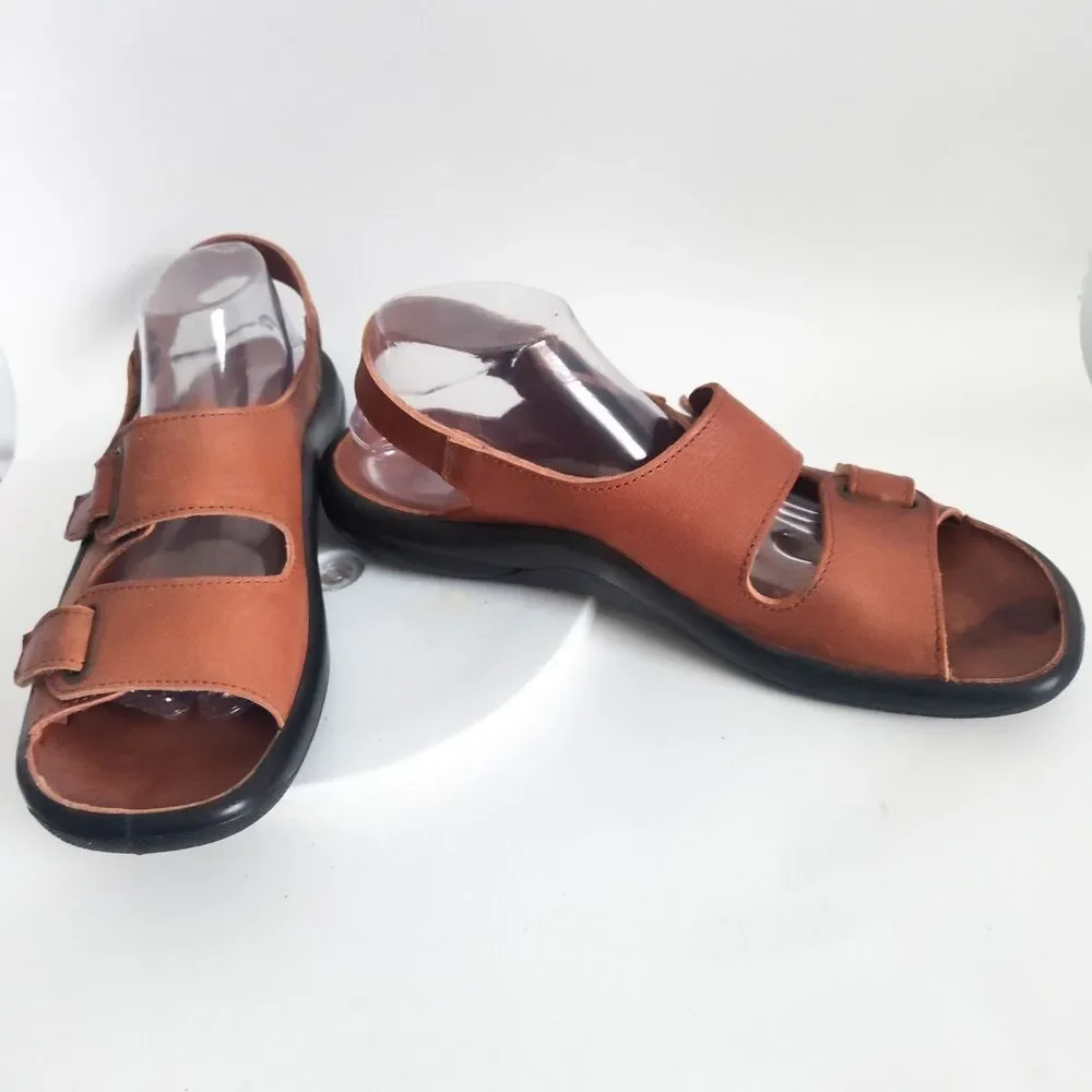 Hammacher Schlemmer Sandals 11.5 - 12 EU Size 46 Walk On Air Leather Strap Brown